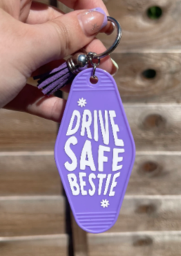 Drive Safe Bestie Motel Keyring