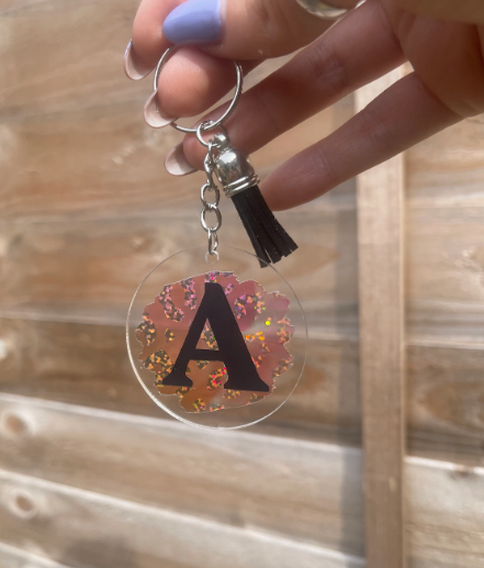 Initial Keyring - Holographic Cheetah Print