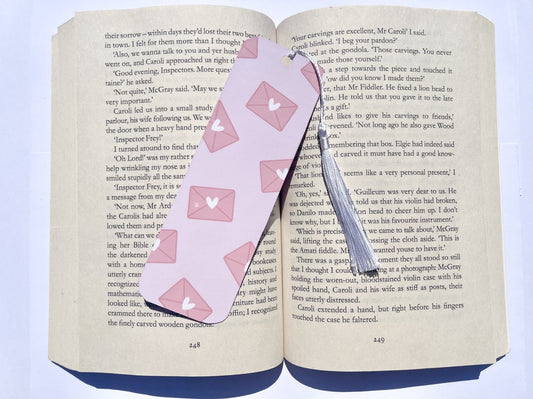 Love Letter Valentine Bookmark - Valentine's Day Bookmarks - Handmade 300gsm Card, Cotton Tassel - Perfect for Book Lovers