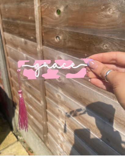 Cow Print Name Bookmark